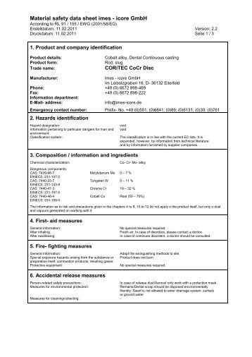Material safety data sheet imes - icore GmbH