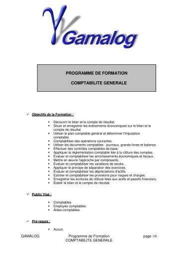 programme de formation comptabilite generale - GamaLog