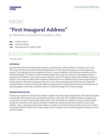 roosevelts first inauguration address essay • inaugural addresses • farewell addresses • weekly addresses inaugural address march 4, 1933: franklin d roosevelt 1933 video: location: district of will revive and will prosper so, first of all, let me assert my firm belief that the only thing we have to fear is fear itself. roosevelts first inauguration address essay • inaugural addresses • farewell addresses • weekly addresses inaugural address march 4, 1933: franklin d roosevelt 1933 video: location: district of will revive and will prosper so, first of all, let me assert my firm belief that the only thing we have to fear is fear itself.