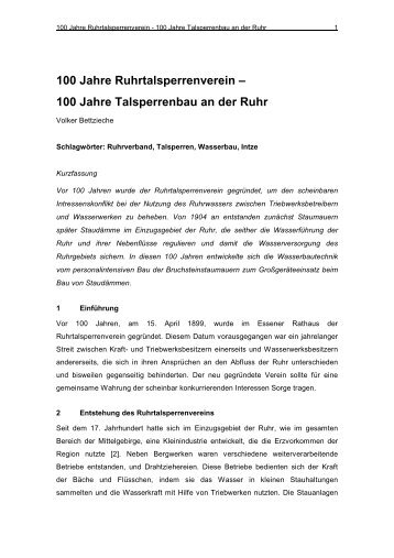 100 Jahre Ruhrtalsperrenverein â 100 Jahre Talsperrenbau an der ...