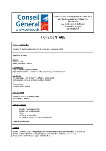 Fiche de stage - Conseil gÃ©nÃ©ral de CÃ´te-d'Or