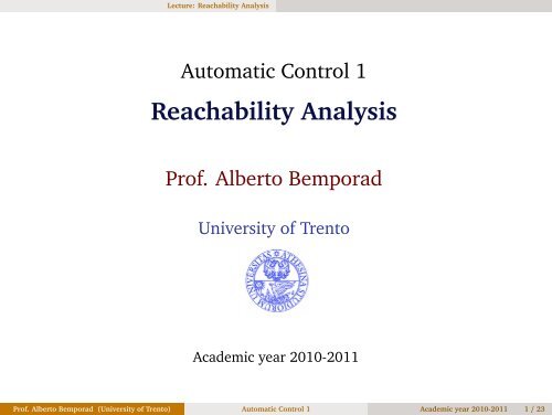 Automatic Control 1 - Reachability Analysis