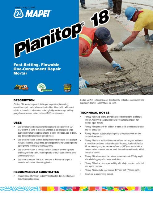 Planitop 18 - Specialty Products, Inc.
