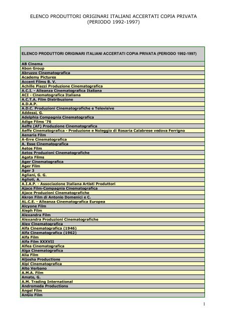 elenco produttori originari italiani accertati copia privata - Anica