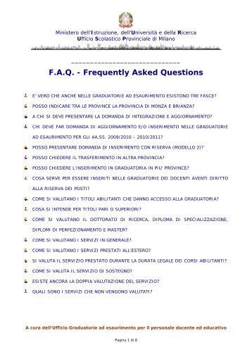 F.A.Q. - Frequently Asked Questions - Ufficio Scolastico di Milano