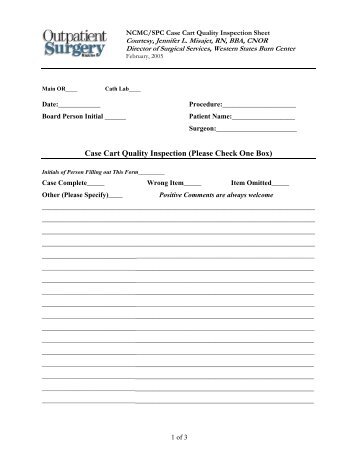 NCMC/SPC Case Cart Quality Inspection Sheet - Outpatient Surgery ...