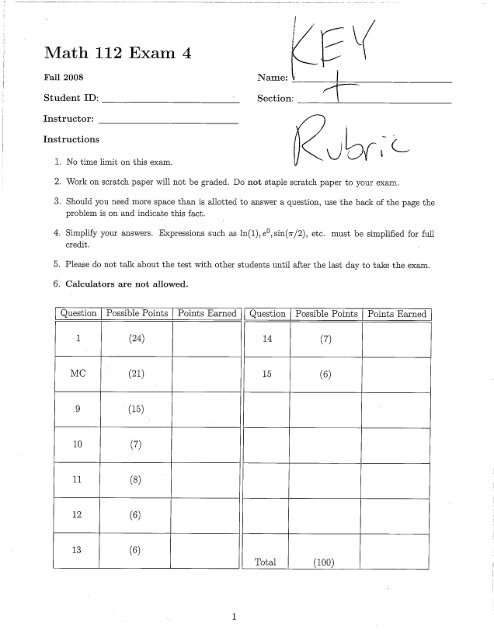 Math 112 Example Math 112 Exam 4