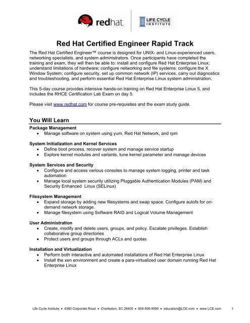 Red Hat Certified Engineer Rapid Track - Life Cycle Engineering