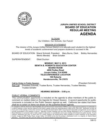 AGENDA - Jurupa Unified School District