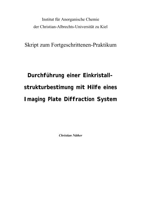 Skript zum Fortgeschrittenen-Praktikum DurchfÃ¼hrung einer Einkristall