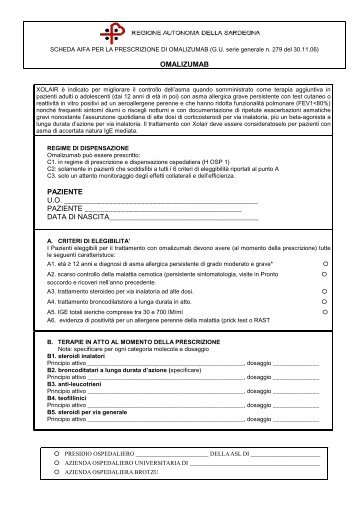 Scheda AIFA per la prescrizione di Omalizumab ... - Sardegna Salute