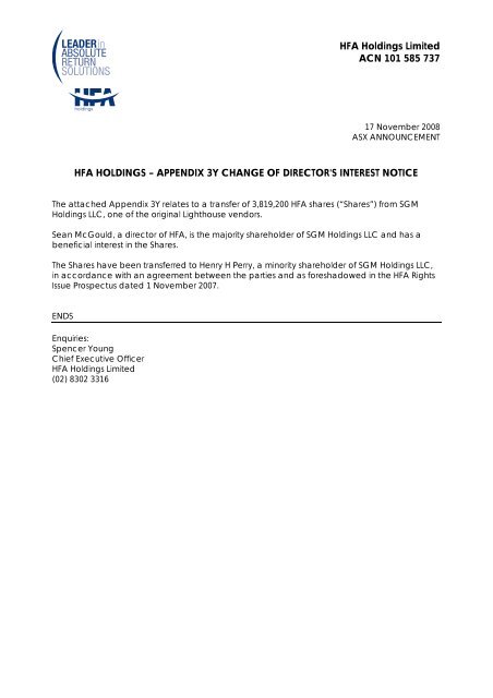 APPENDIX 3Y CHANGE OF DIRECTOR'S INTEREST NOTICE