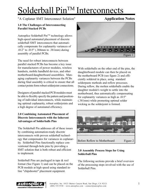 Solderball Pin Interconnects - Autosplice Inc.