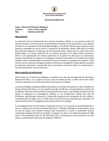 TÃ©rminos de Referencia Cargo: Gerente de Estaciones BiolÃ³gicas ...