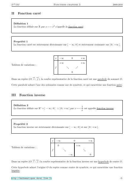 FONCTIONS CARRÃ ET INVERSE - Free