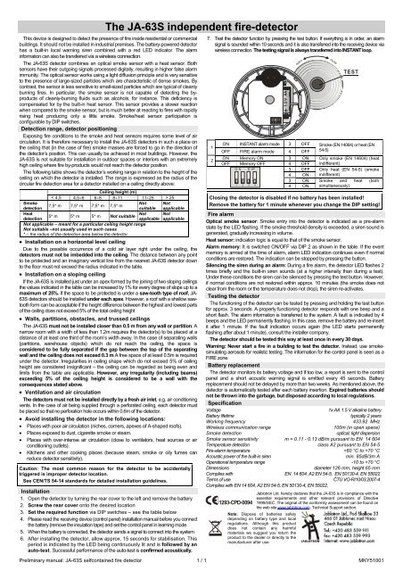 The JA-63S independent fire-detector - newmatic