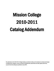 Mission College 2010-2011 Catalog Addendum