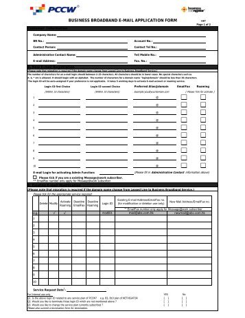 BUSINESS BROADBAND E-MAIL APPLICATION FORM