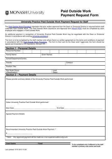 Paid Outside Work Payment Request Form - Adm.monash.edu ...