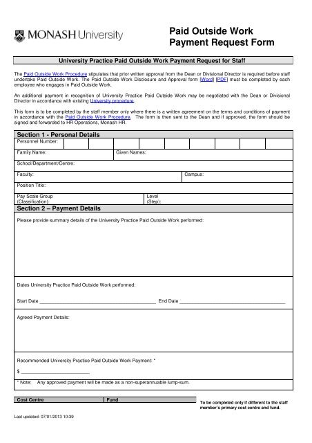Paid Outside Work Payment Request Form - Adm.monash.edu ...