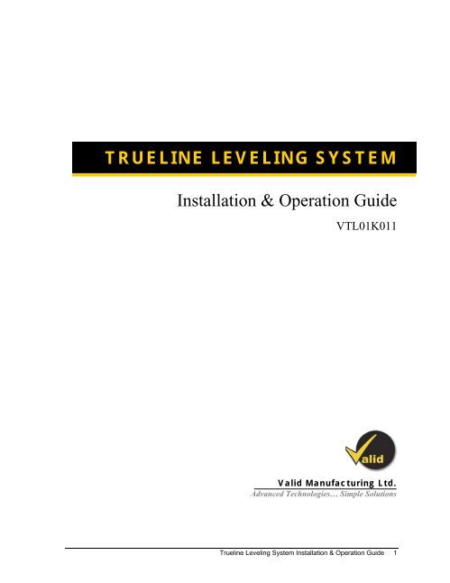 Turlet Leveling TRUELINE LEVELING SYSTEM Installation & Operation Guide