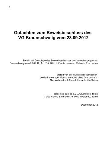 Gutachten zum Beweisbeschluss des VG Braunschweig vom 28.09 ...