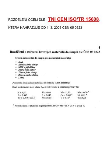 InformativnÃ­ rozdÄlenÃ­ ocelÃ­ dle TN CEN ISO/TR 15608