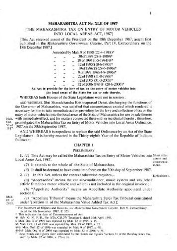 maharashtra tax on entry of motor vehicles into local areas act 1987