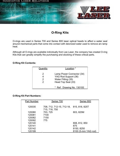 O-Ring Kits - Lee Laser, Inc.