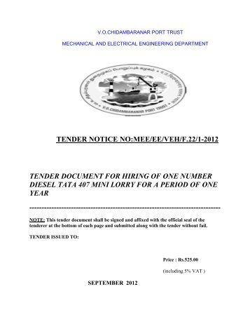 TENDER NOTICE NO:MEE/EE/VEH/F.22/1-2012 TENDER ...