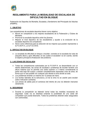 REGLAMENTO PARA LA MODALIDAD DE ESCALADA DE ... - fempa