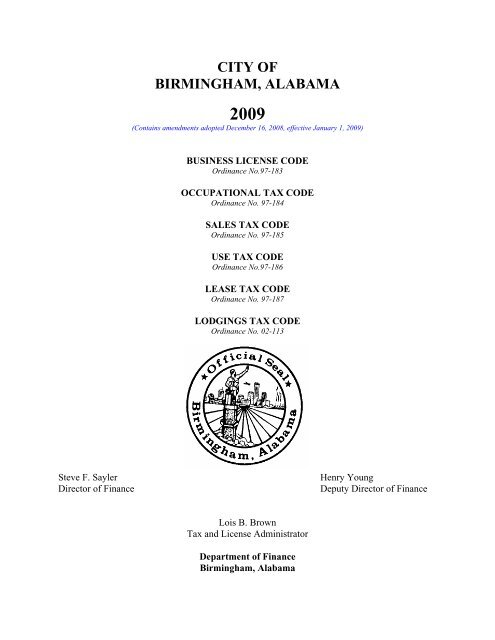 Business License Tax Codes - Birmingham