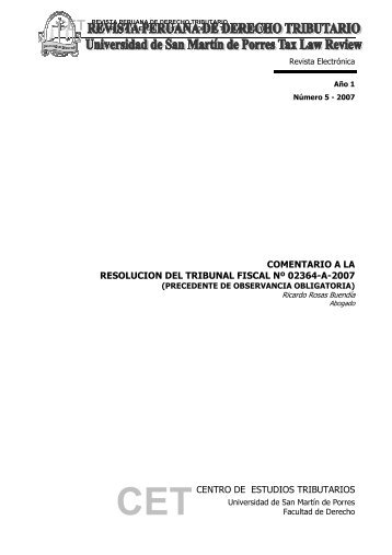 Comentario a la ResoluciÃ³n del Tribunal Fiscal NÂ° 02364-A-2007