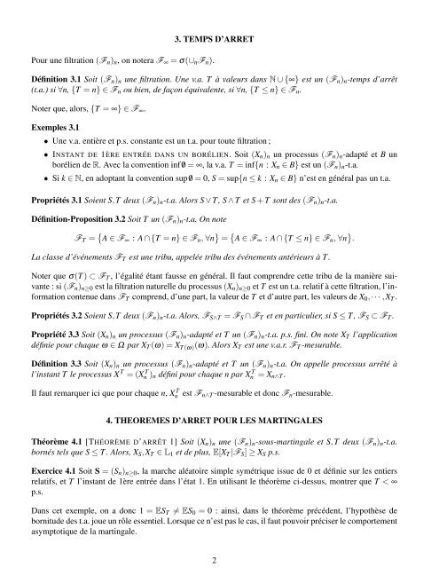 THEOREMES D'ARRETS POUR LES MARTINGALES - ENS de ...