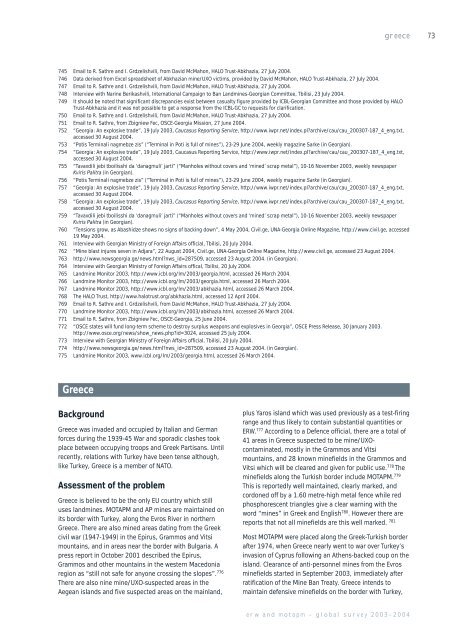 Country & Territory Reports - Landmine Action