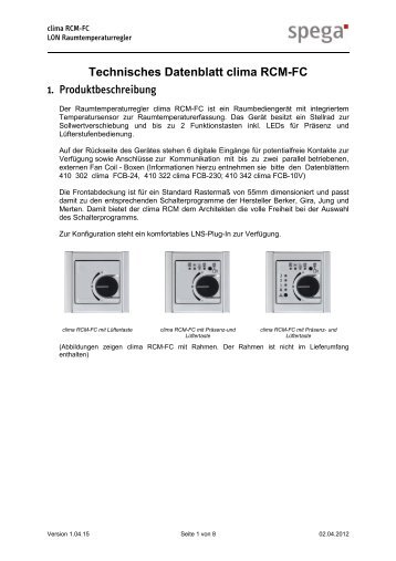 Technisches Datenblatt clima RCM-FC - spega.de