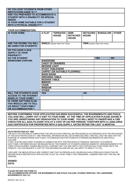 host family application form - The Bournemouth & Poole College