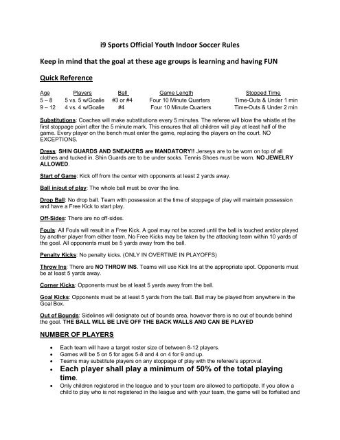 I9 Sports Official Youth Indoor Soccer Rules Keep In Mind