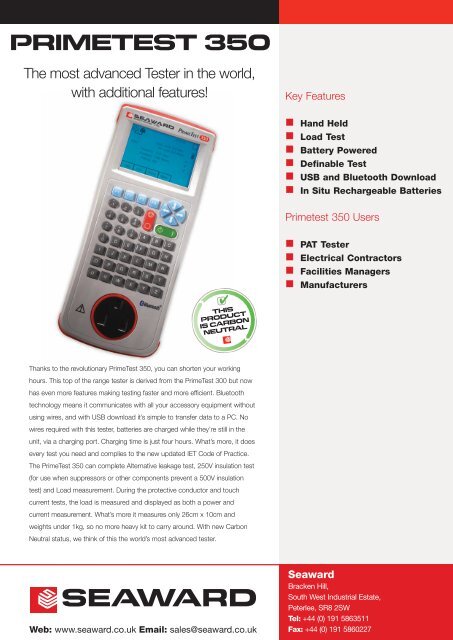 PrimeTest 350 Datasheet - Seaward