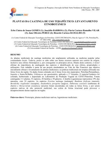 plantas da caatinga de uso terapÃªutico: levantamento ... - REDENET