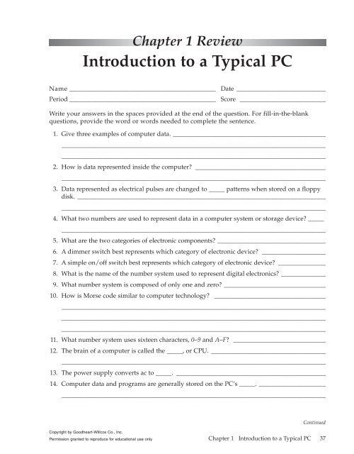 Chapter 1 Review Introduction to a Typical PC