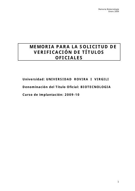 Memoria Para La Solicitud De Verificacion De Titulos Oficiales