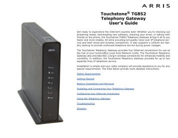 Touchstone TG852G/CT Telephony Gateway User's Guide - Arris