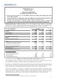 EURO DISNEY S.C.A. Fiscal Year 2012 Reports First Half Results ...