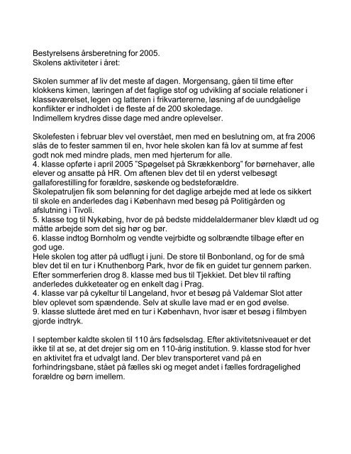 Bestyrelsens årsberetning for 2005 - Horslunde realskole