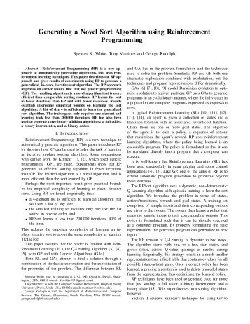 Generating a Novel Sort Algorithm using Reinforcement Programming