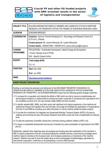 Crucial FP and other EU funded projects with SME ... - B2B Loco