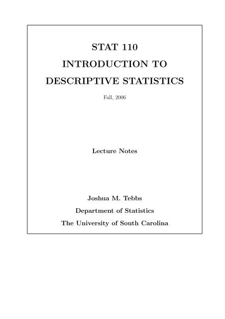 stat 110 introduction to descriptive statistics - Department of Statistics
