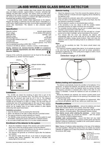 JA-60B - Wireless glass-break detector - manual - Jablotron