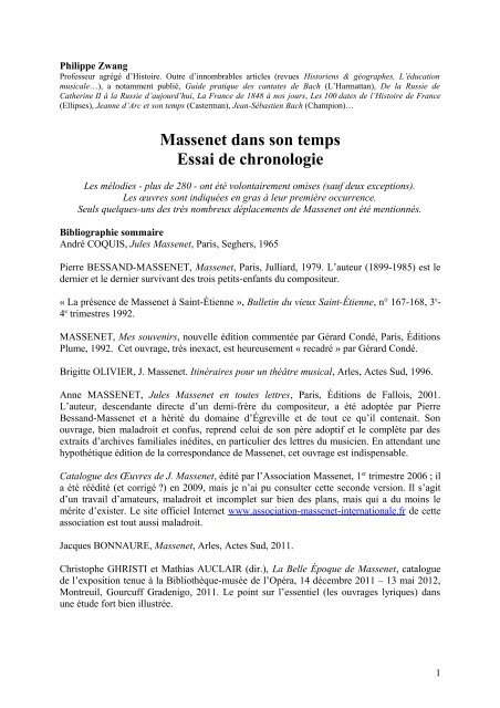 Massenet dans son temps Essai de chronologie - L'éducation ...